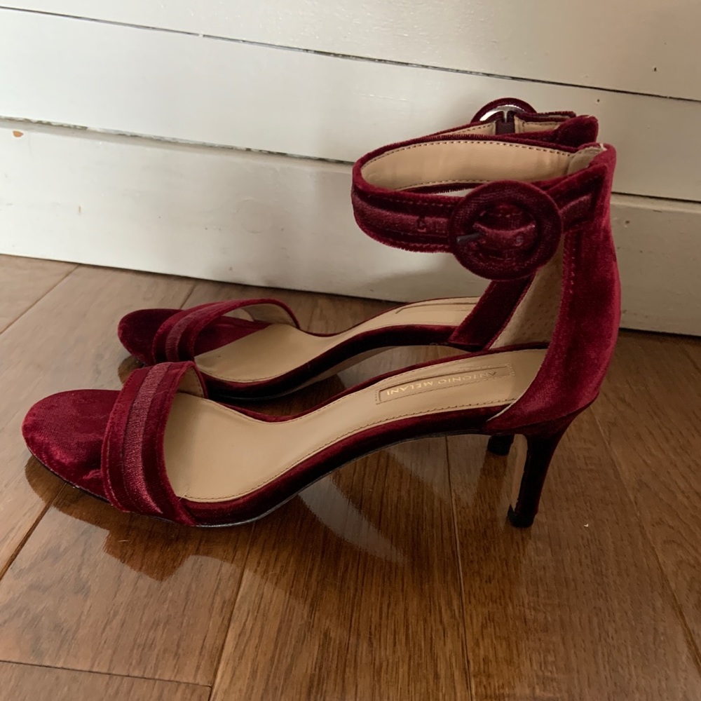 Antonio Melani maroon velvet ankle strap heel